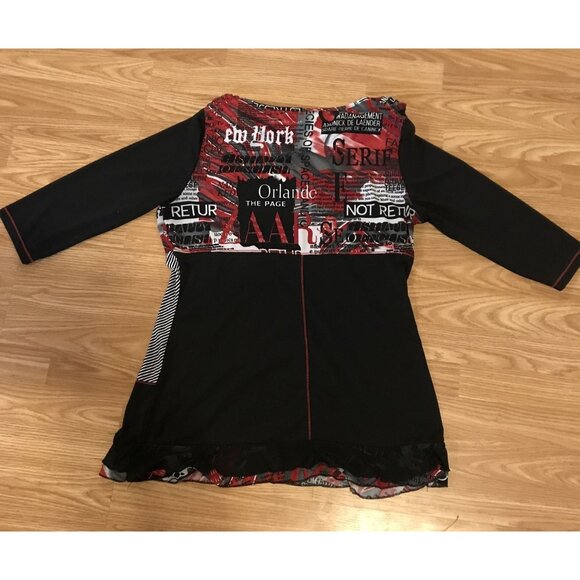 Marie Claire Boutiques Tunic New York Graphic Print Top Large Womens 3/4 Sleeve - Picture 6 of 8